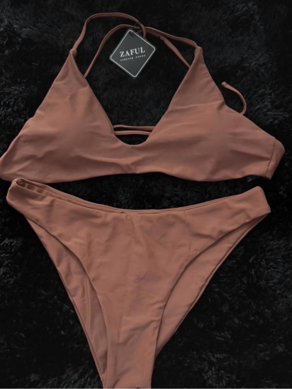 Zaful Women's Rust Bikini Triangle Top & Classic Bottom Set